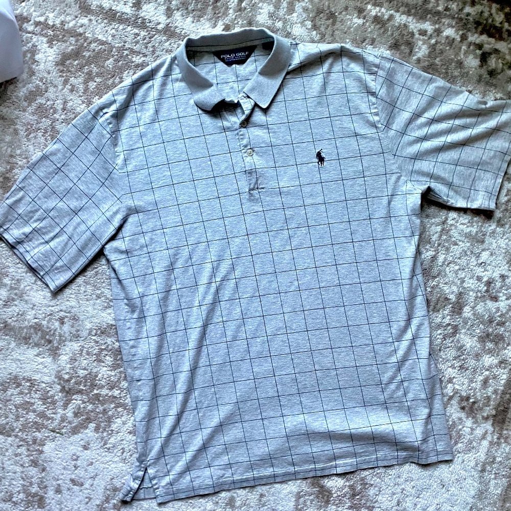Polo Golf Ralph Lauren Men's Sz Large Shirt Gray 100% Cotton Checkered Print